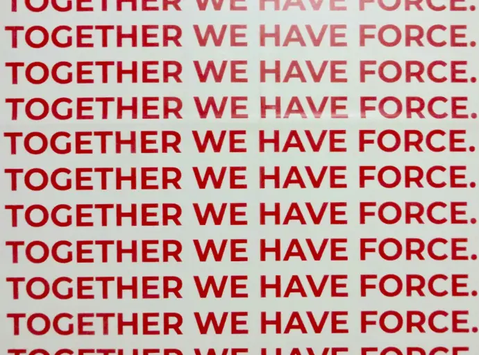 together we have force text overlay on white background